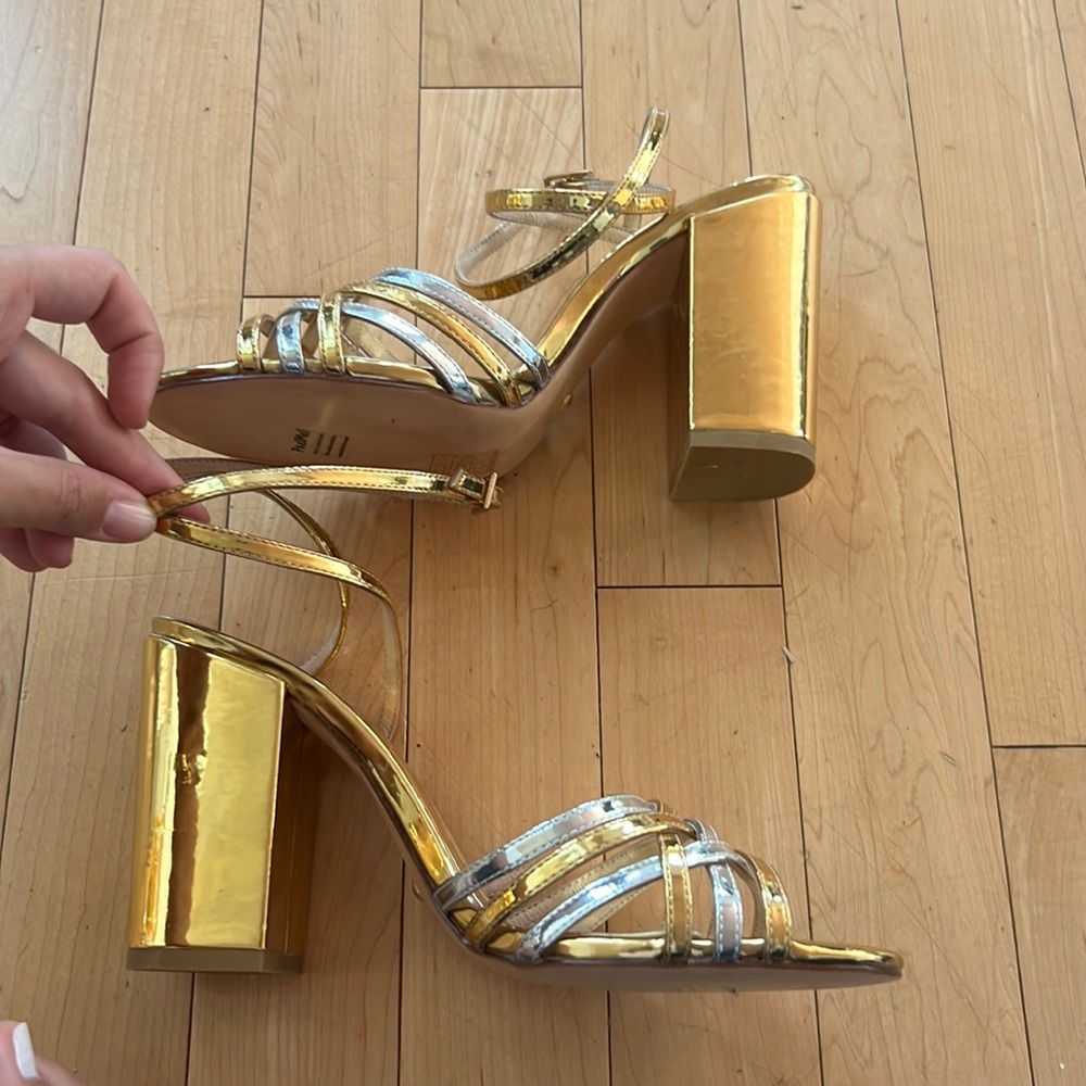 Gold and silver never worn RAYE block heels